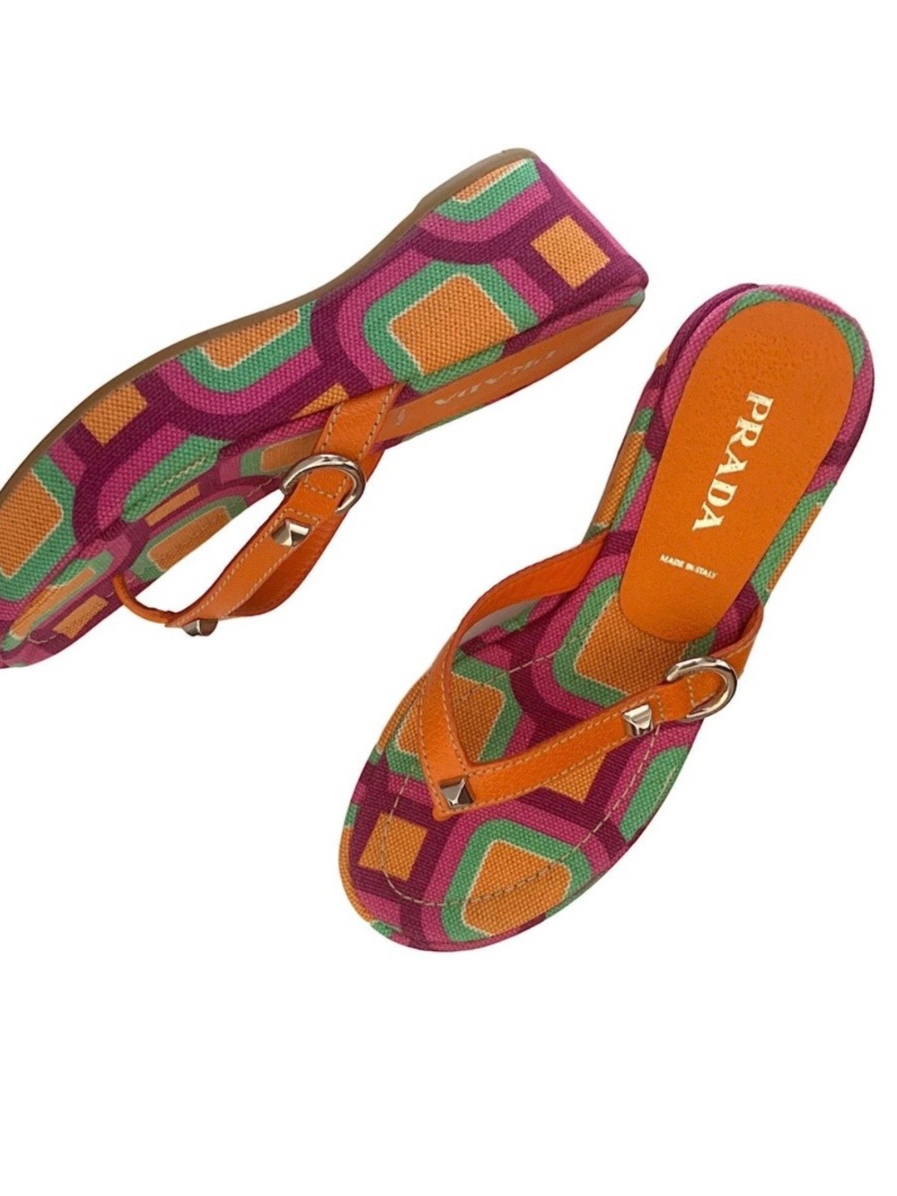 Vintage Prada Women’s Orange & Fuchsia Geometric Wedge Sandal